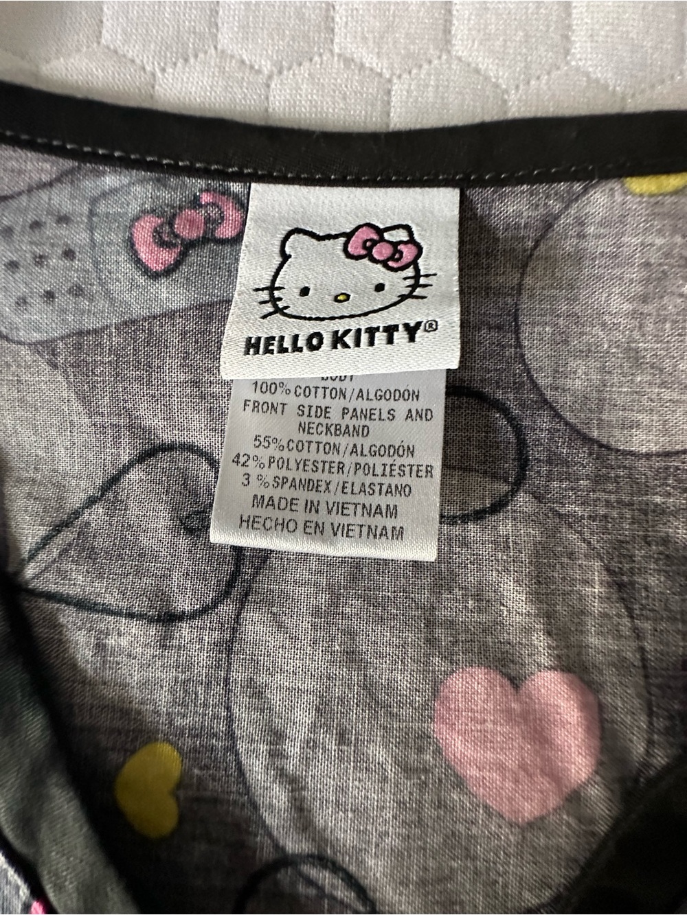 Hello Kitty Black V-Neck Printed Medical Scrub Top with Pink & Teal Accents - Picture 5 of 7